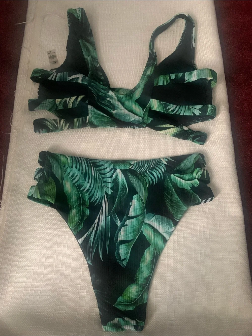 Fashion Nova Green Tropical Leaf Cutout Bikini Set